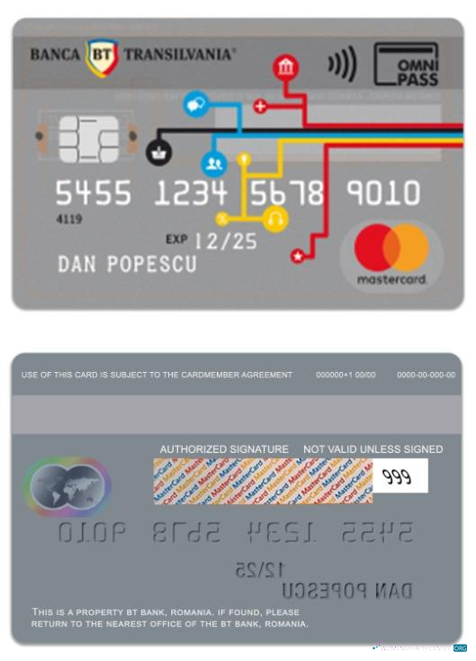 Download Romania BT Bank Omnipass mastercard Photoshop template